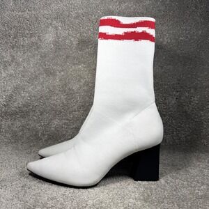 Zara Sports Sock Boots‎ White Red Striped Block Heel Pointed Toe Womens 39 / 8.5